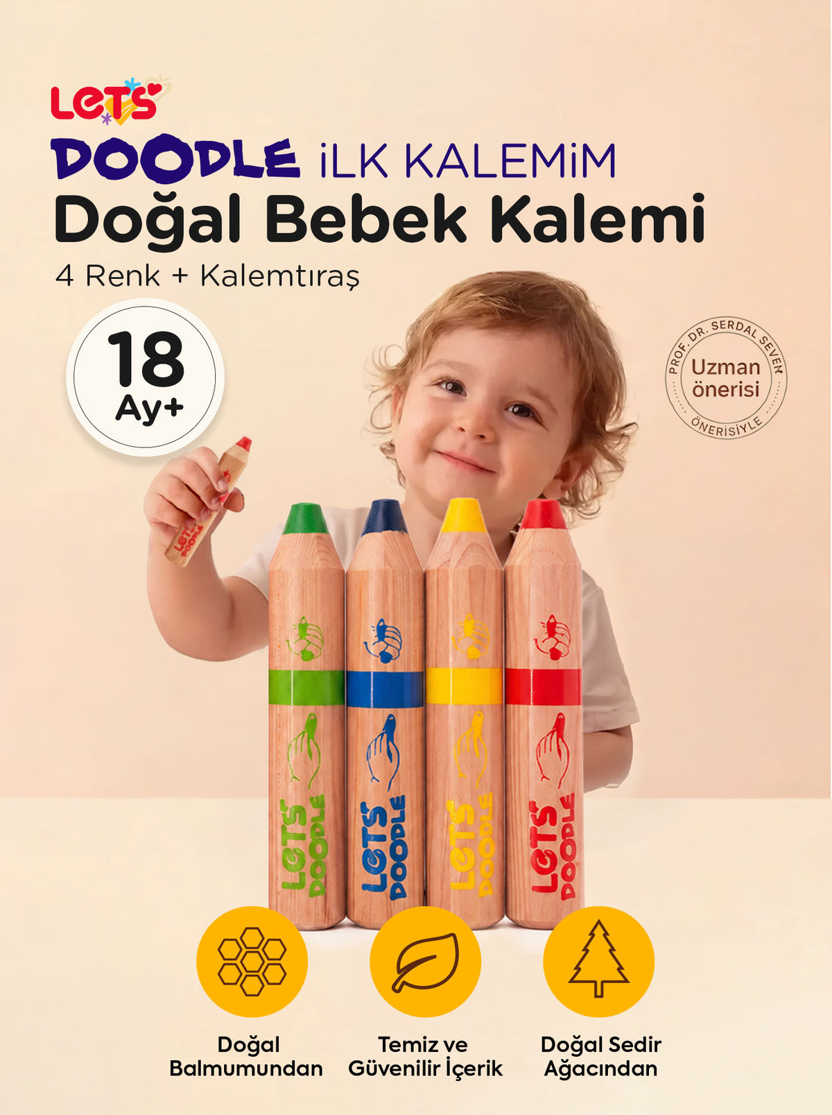 Let's Doodle Bebek İlk Kalem 4'lü - Minik Eller İçin Doğal İçerik