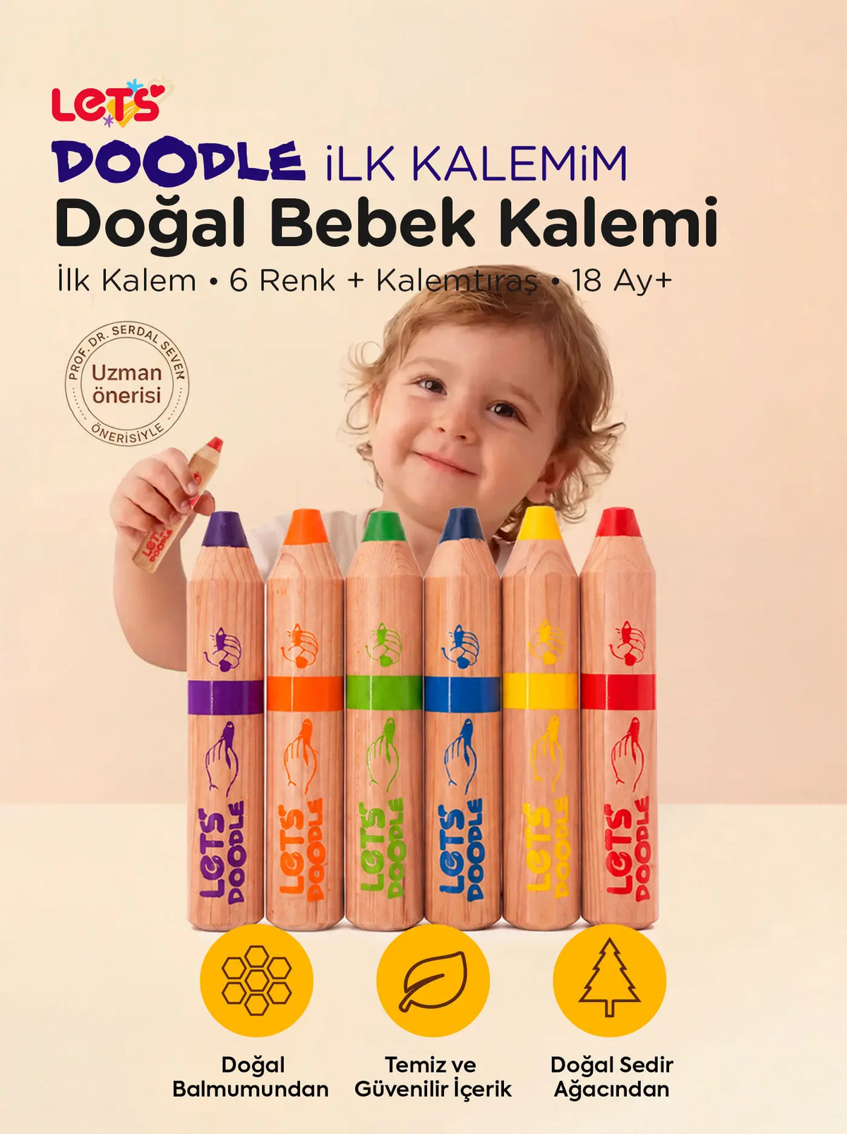 Doodle Bebek İlk Kalem 6’lı - Minik Eller İçin Doğal İçerik