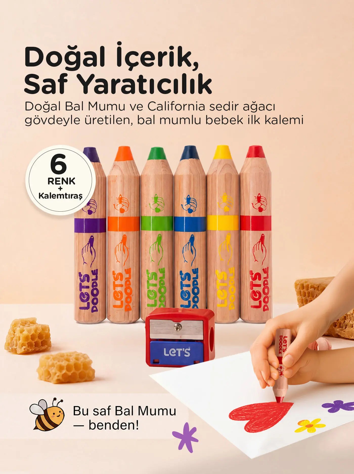 Doodle Bebek İlk Kalem 6’lı - Minik Eller İçin Doğal İçerik