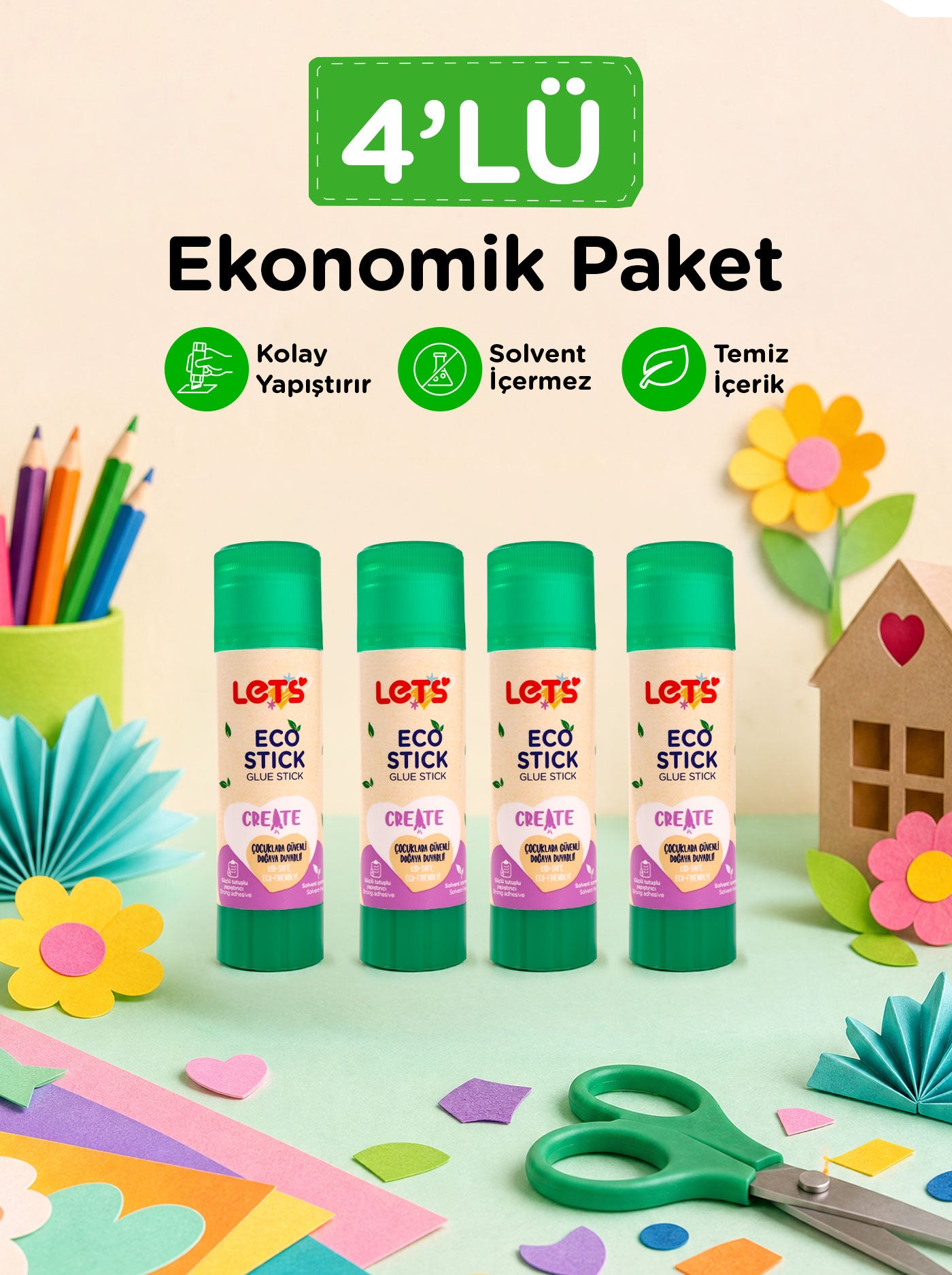 Let's Eco Stick Yapıştırıcı 4’lü – Güvenli İçerik