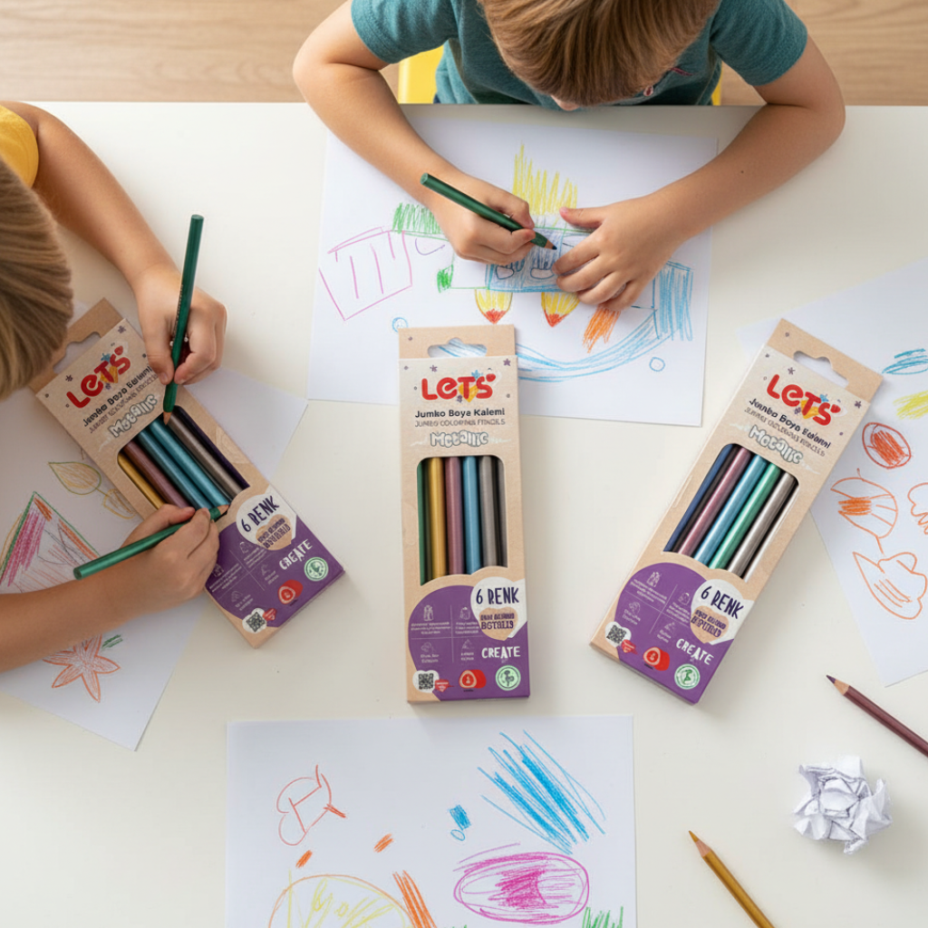 Let’s Jumbo Metalik Boya Kalemi Seti Üçgen Gövde | 6 Renk