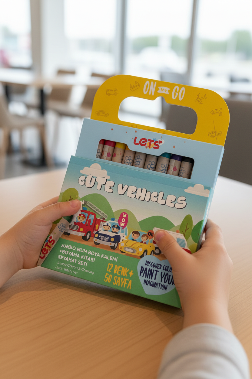 Let’s Cute Vehicles Jumbo Mum Boya & Boyama Kitabı Seyahat Seti