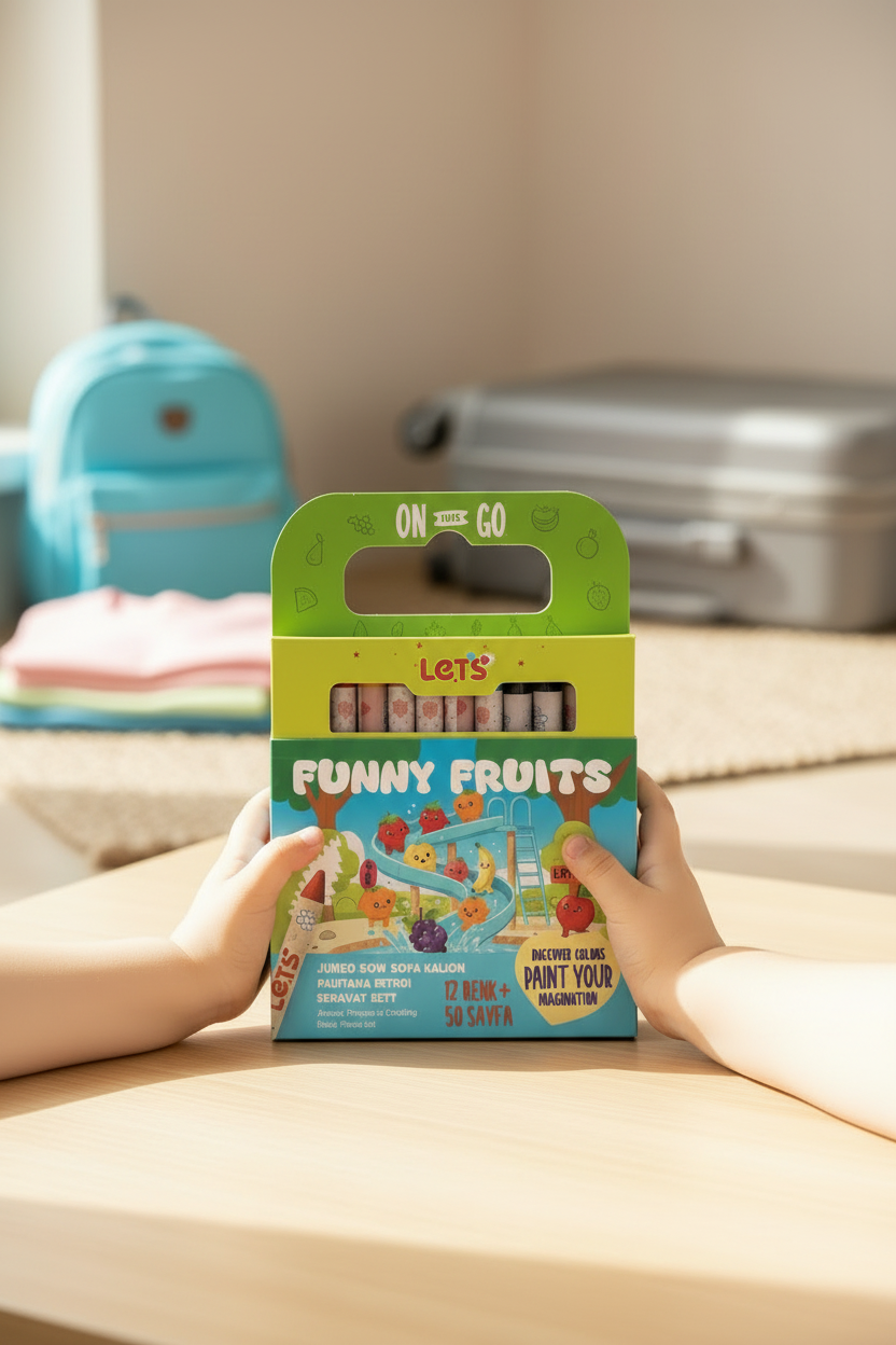 Let’s Funny Fruits Çevirmeli Mum Boya & Boyama Kitabı Seyahat Seti