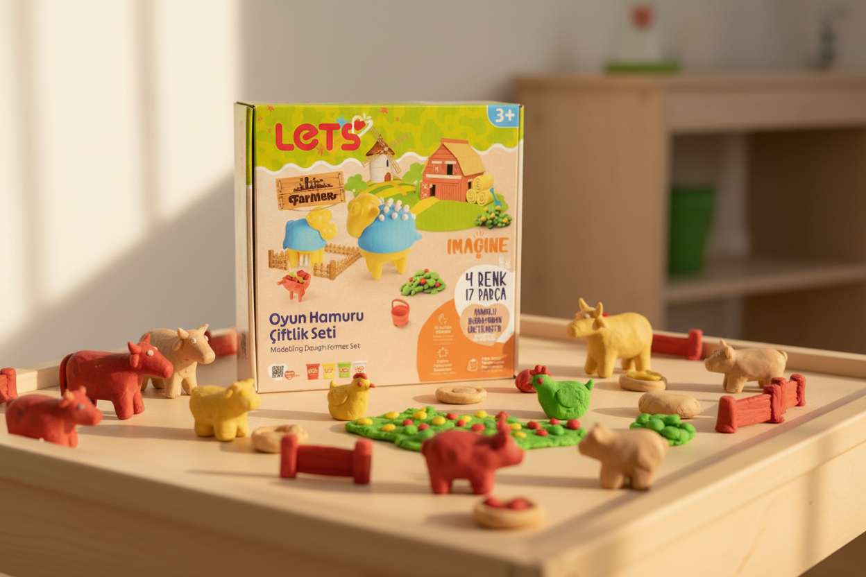 Let’s Oyun Hamuru Çiftlik Seti – 4 Renk | 17 Parça