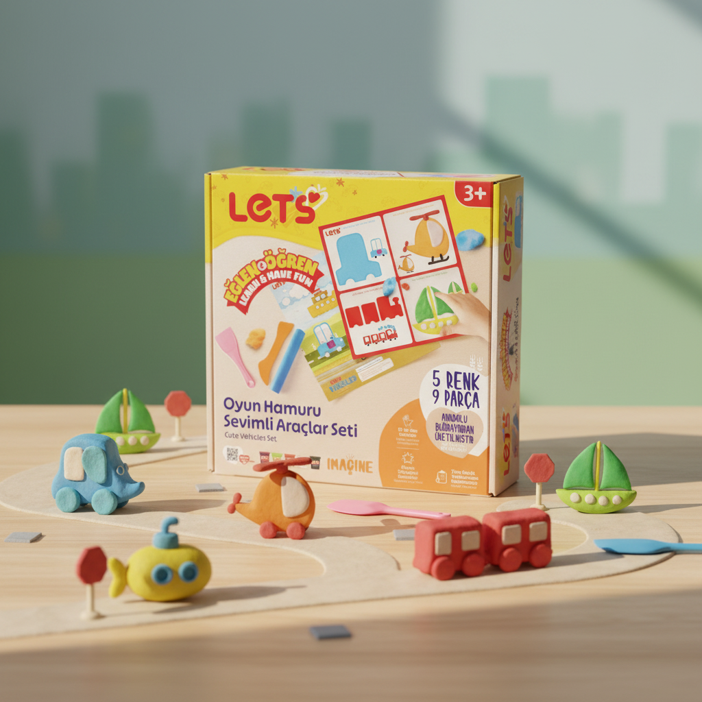 Let’s Oyun Hamuru Sevimli Araçlar Seti – 5 Renk | 9 Parça