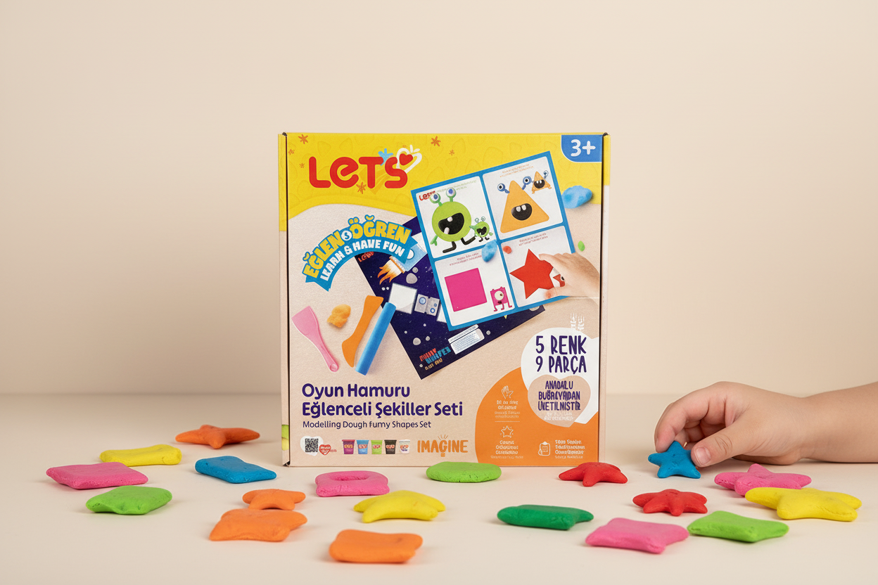 Let’s Oyun Hamuru Eğlenceli Şekiller Seti – 5 Renk | 9 Parça