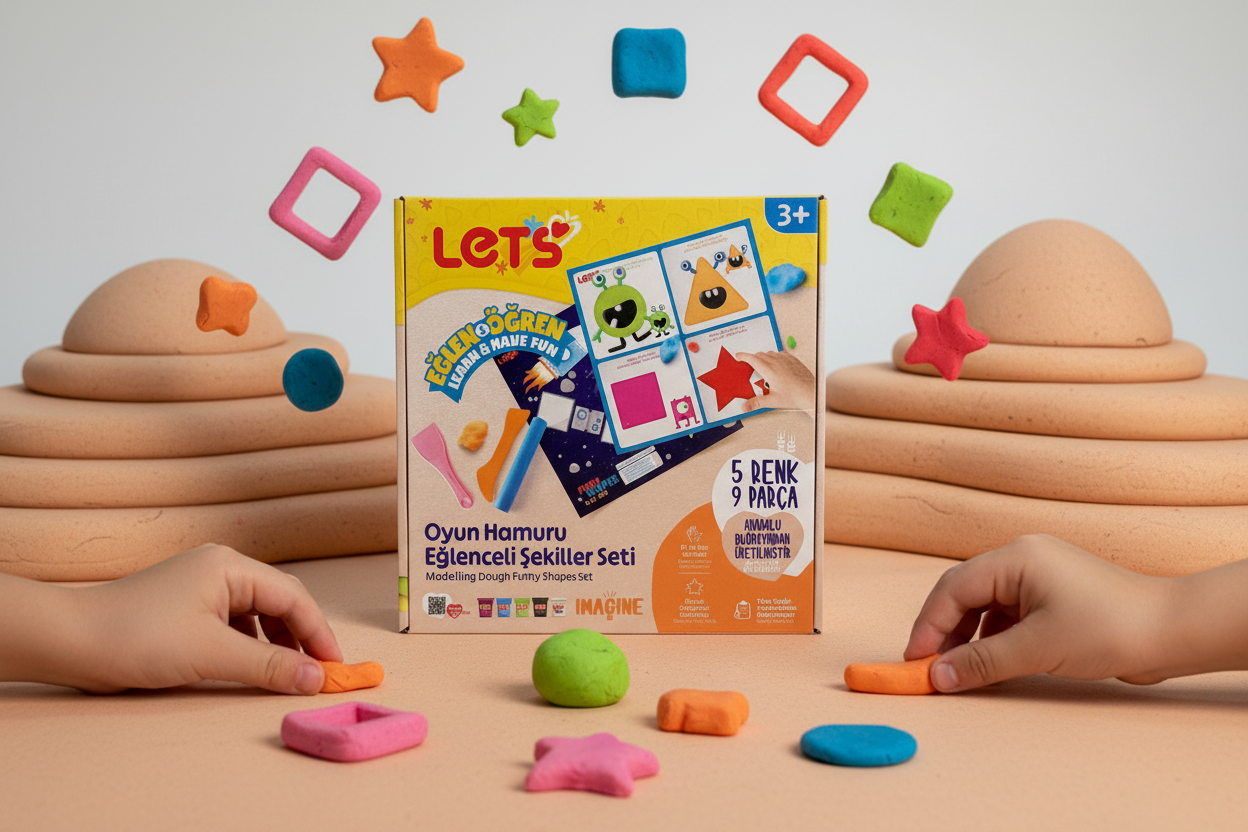 Let’s Oyun Hamuru Eğlenceli Şekiller Seti – 5 Renk | 9 Parça