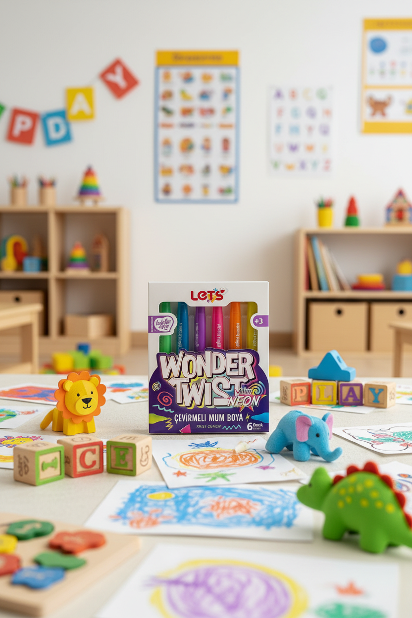 Let’s Wonder Twist Mini Neon Çevirmeli Mum Boya | 6 Renk