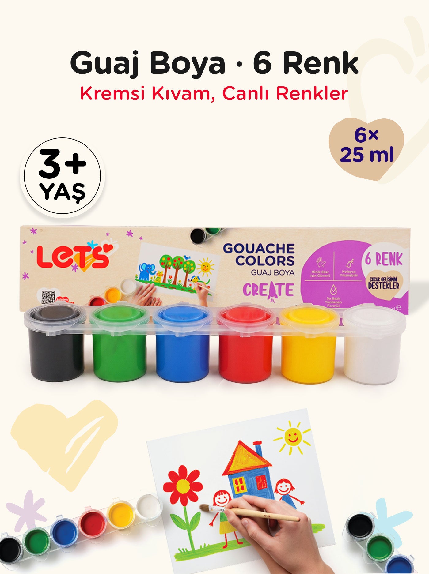 Guaj Boya 6 Renk 25 ml – Yoğun Pigment | Let's