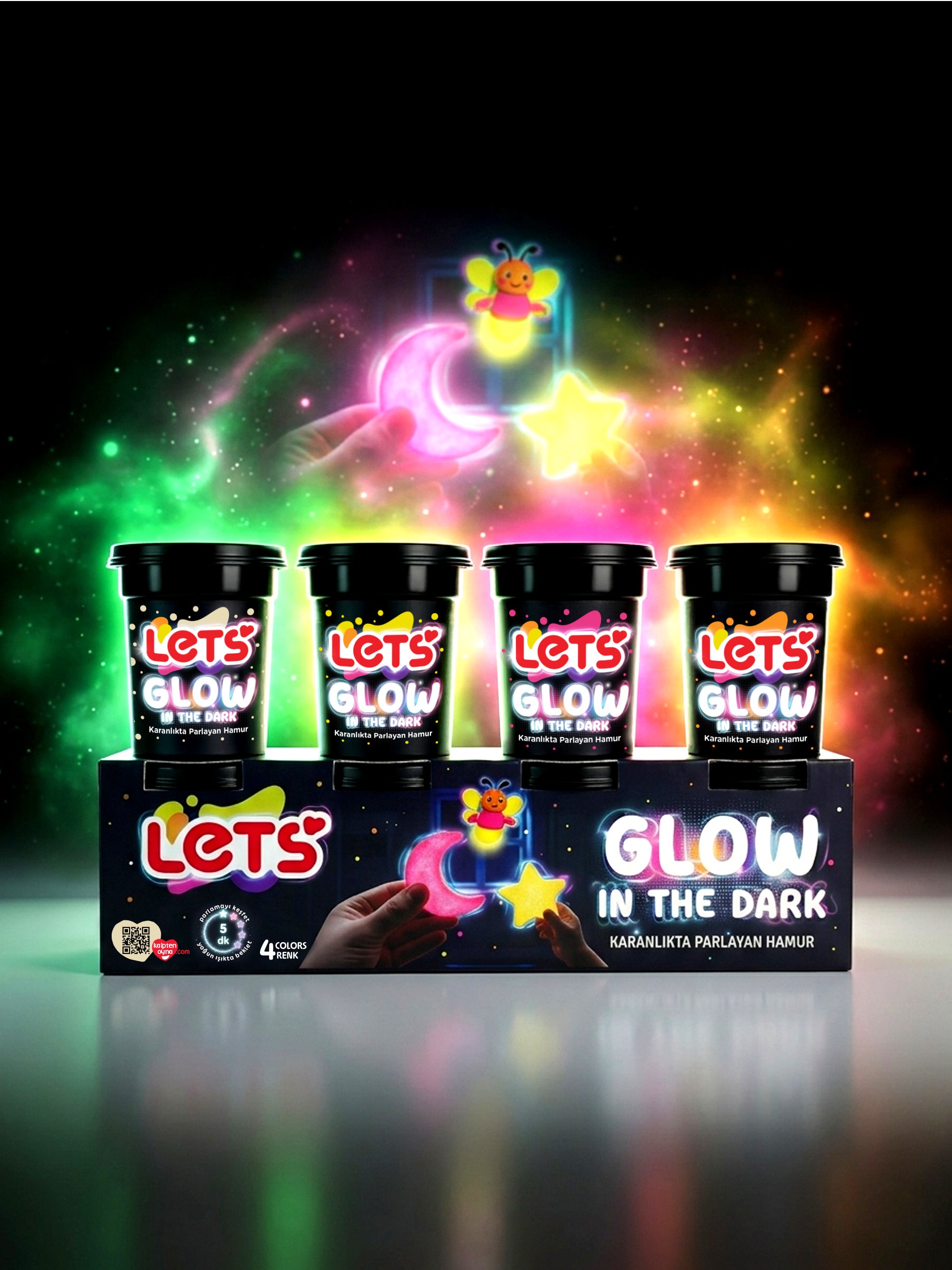 Let’s 4 Renk Karanlıkta Parlayan Oyun Hamuru