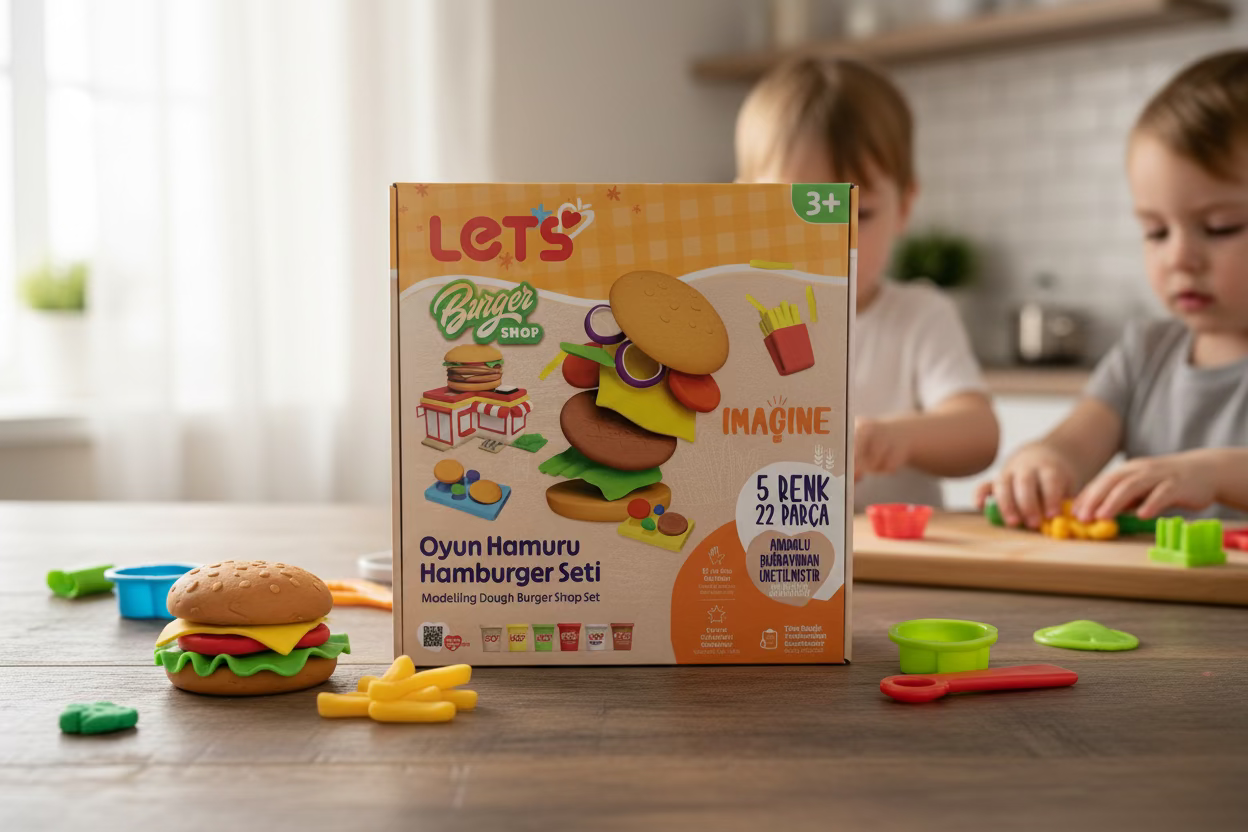 Let’s Oyun Hamuru Hamburger Seti – 5 Renk | 22 Parça