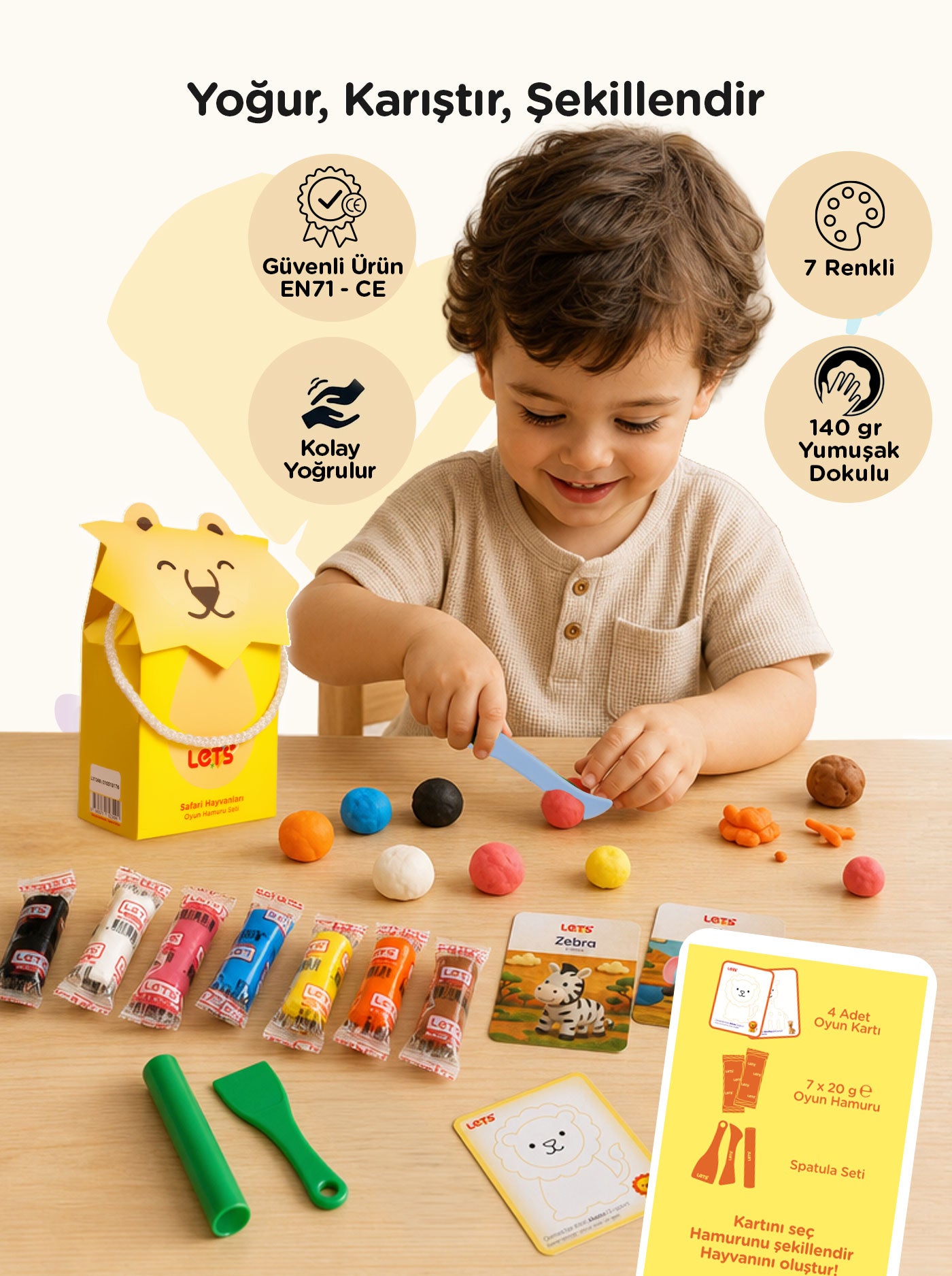 Aktivite Seti – Oyun Hamurlu Safari Hayvanları 140g | Let's