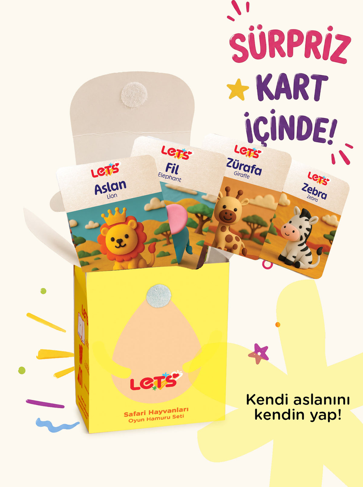 Aktivite Seti – Oyun Hamurlu Safari Hayvanları 140g | Let's 3