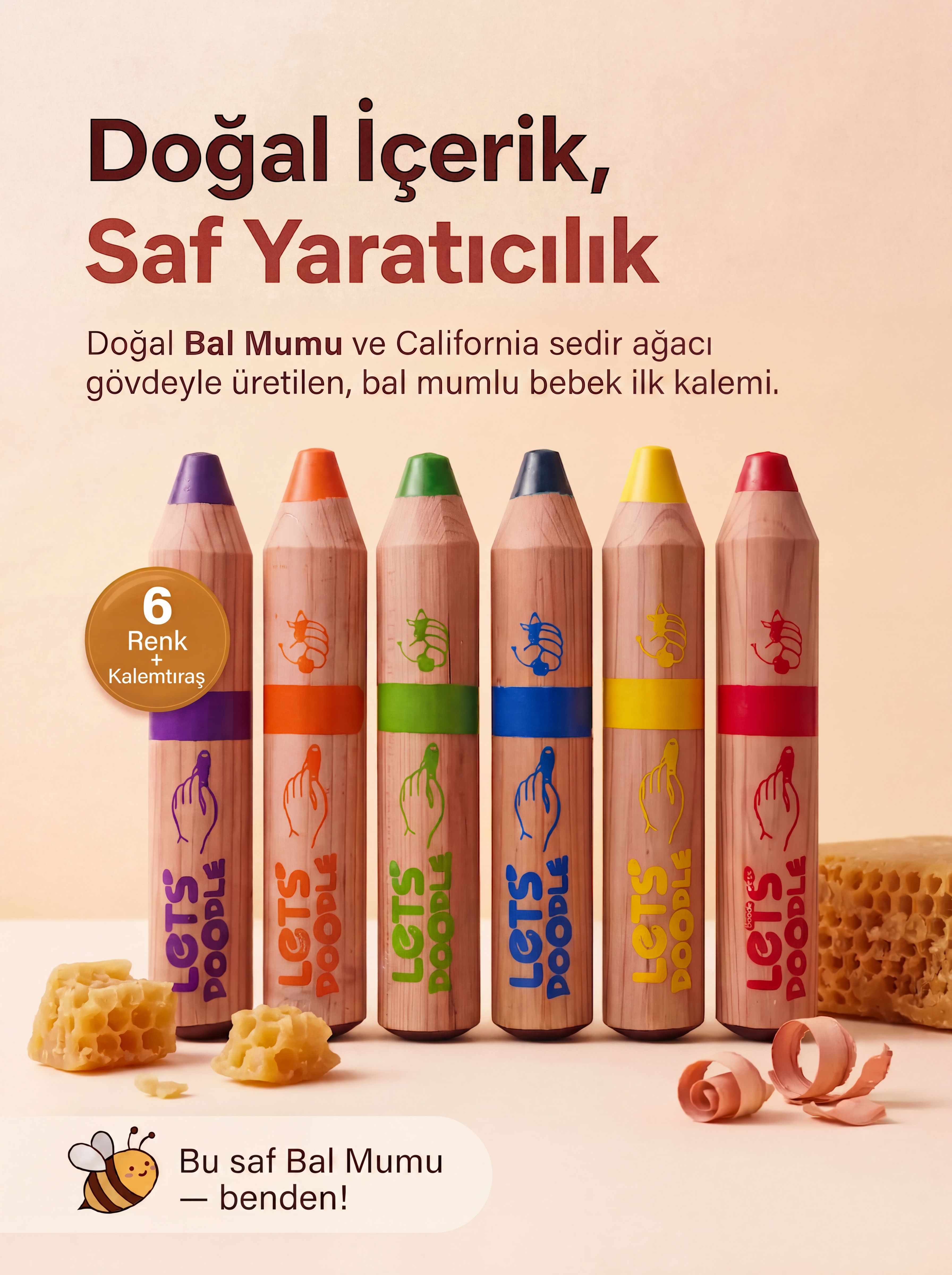 Let’s Doodle İlk Kalem 6’lı - Minik Eller İçin Doğal İçerik