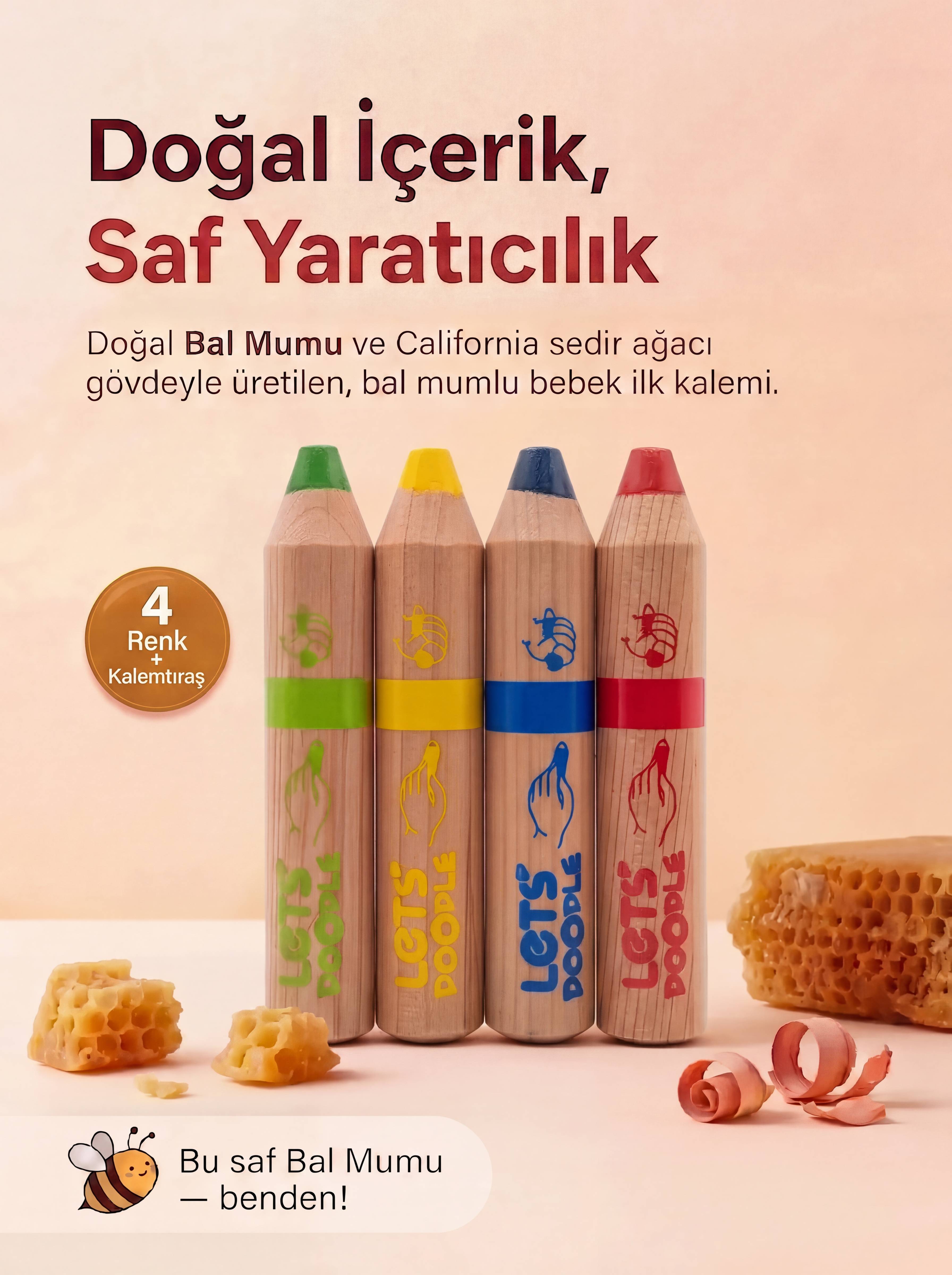 Let’s Doodle İlk Kalem 4'lü - Minik Eller İçin Doğal İçerik