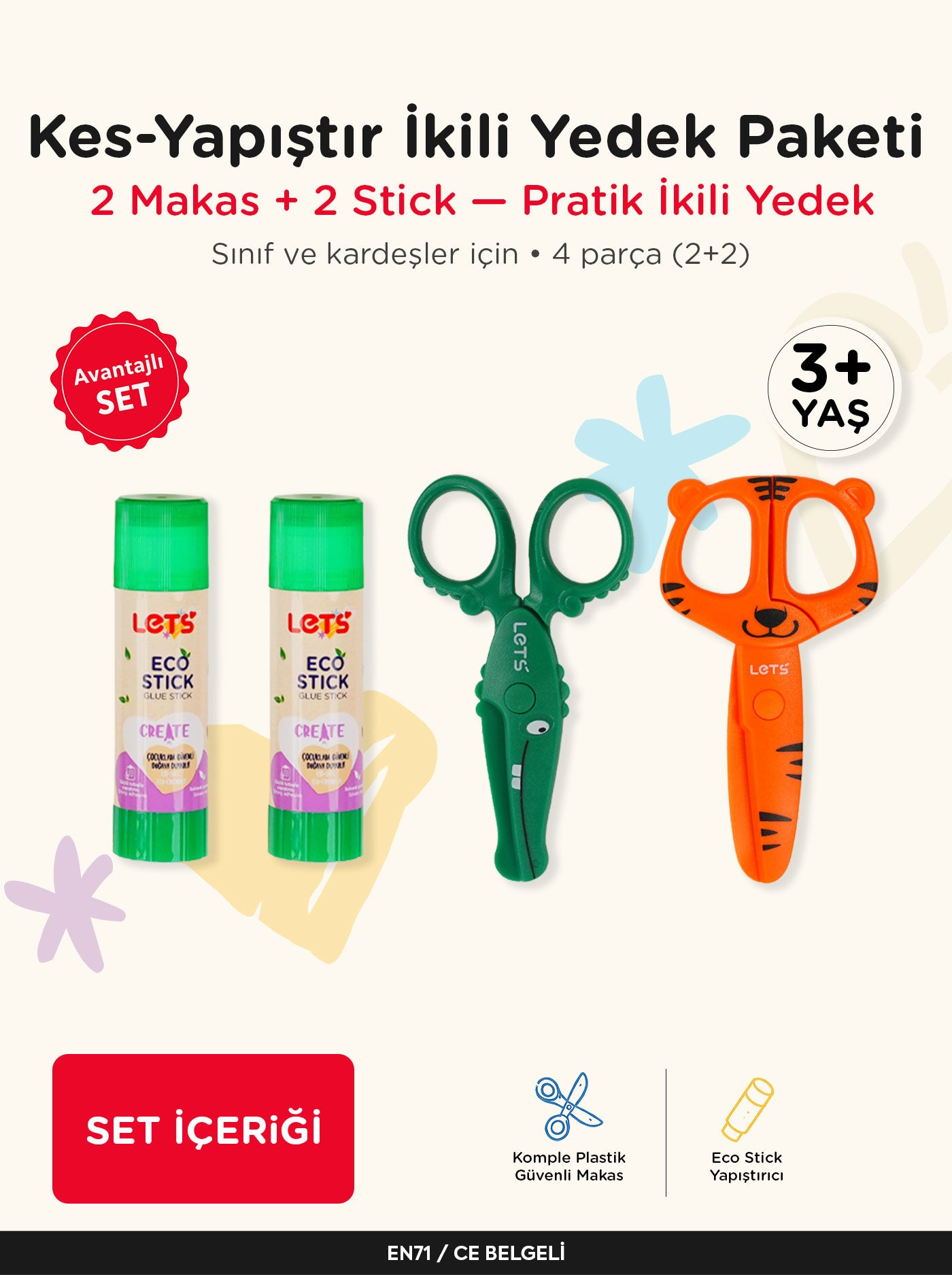 Makas & Stick Yedek Seti – 2 Makas + 2 Stick | Let's 1