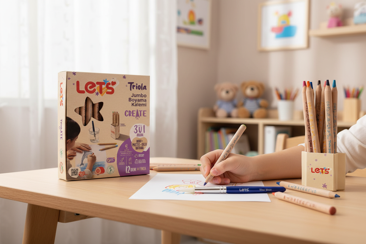 Let’s Triola Jumbo Boyama Kalemi Seti 3’ü 1 Arada | 12 Renk