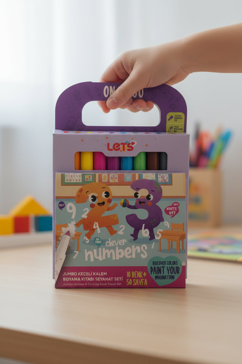 Let’s Clever Numbers Jumbo Keçeli Kalem & Boyama Kitabı Seyahat Seti