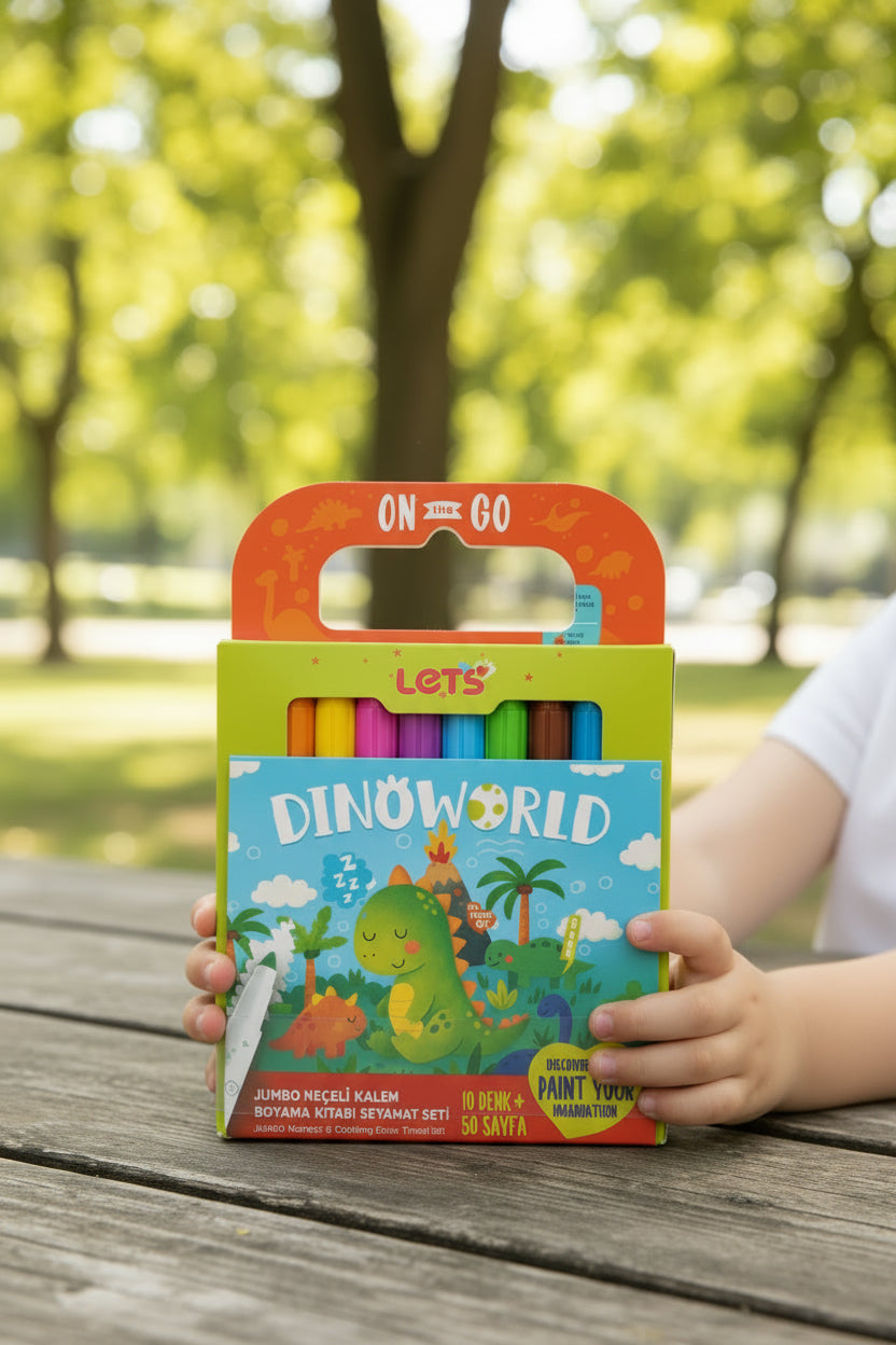 Let’s Dino World Jumbo Keçeli Kalem & Boyama Kitabı Seyahat Seti
