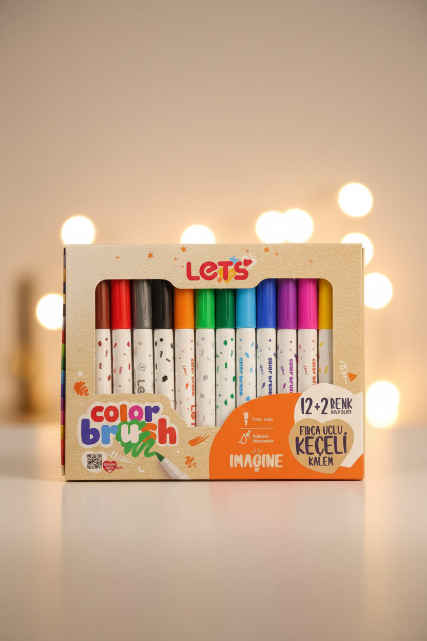 Let's Color Brush Fırça Uçlu Keçeli Kalem Seti | 12 + 2 Renk