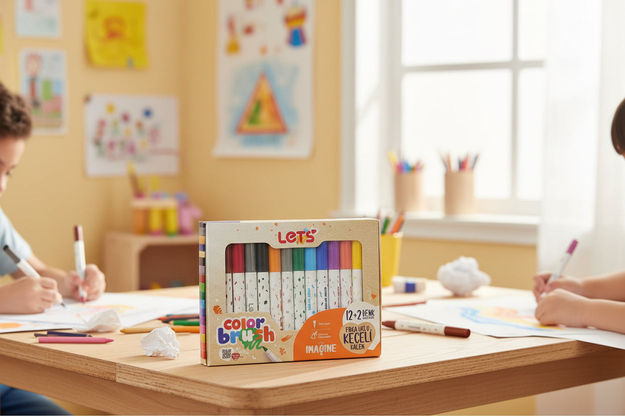 Let's Color Brush Fırça Uçlu Keçeli Kalem Seti | 12 + 2 Renk