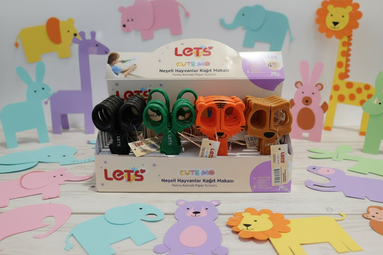 Let's Neşeli Hayvanlar Komple Plastik Kağıt Makası Standı | 24 Adet