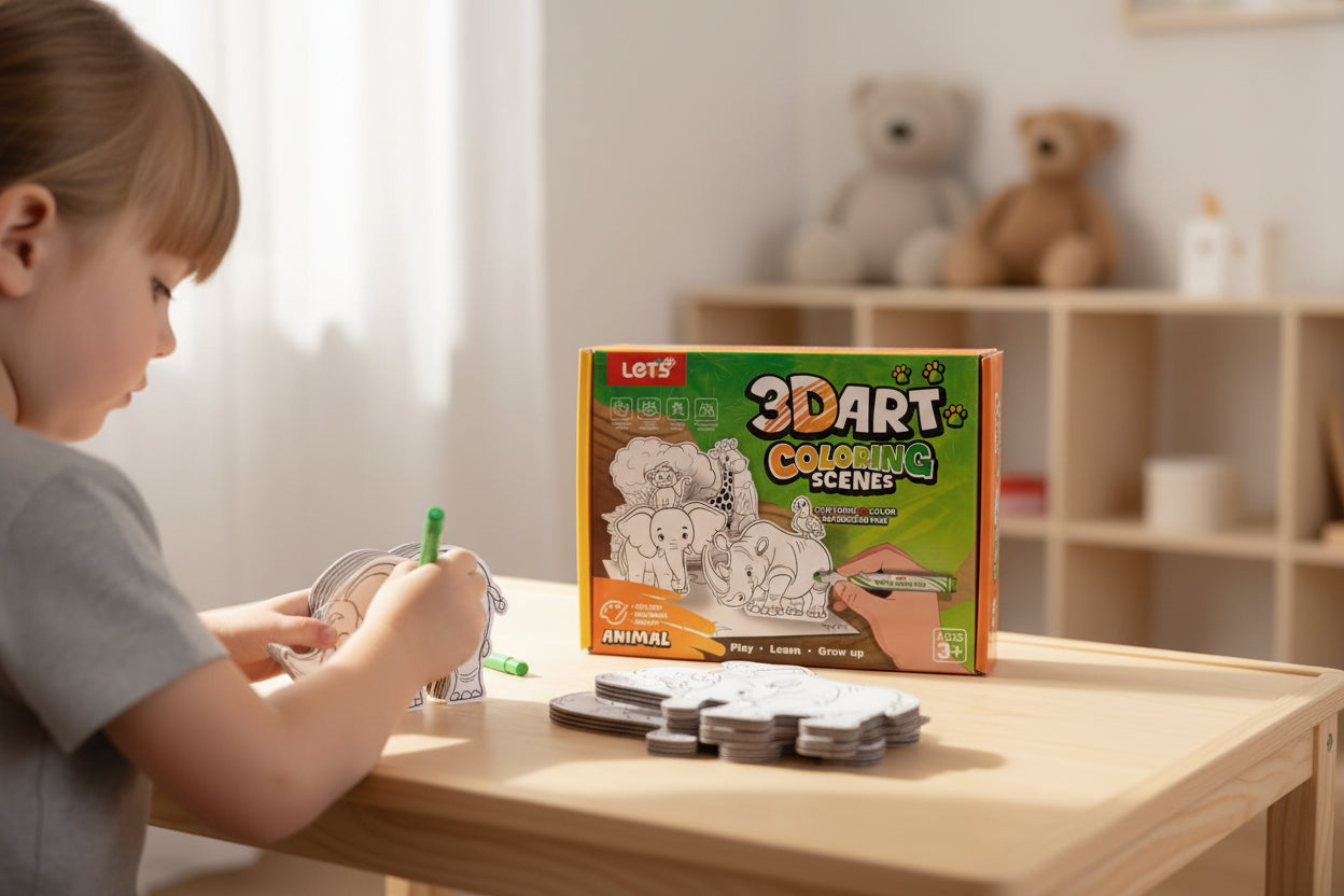 Let’s 3D Art Coloring Scenes Animal – 12 Renk Sulu Keçeli Kalem | 3 Boyutlu Boyama Seti