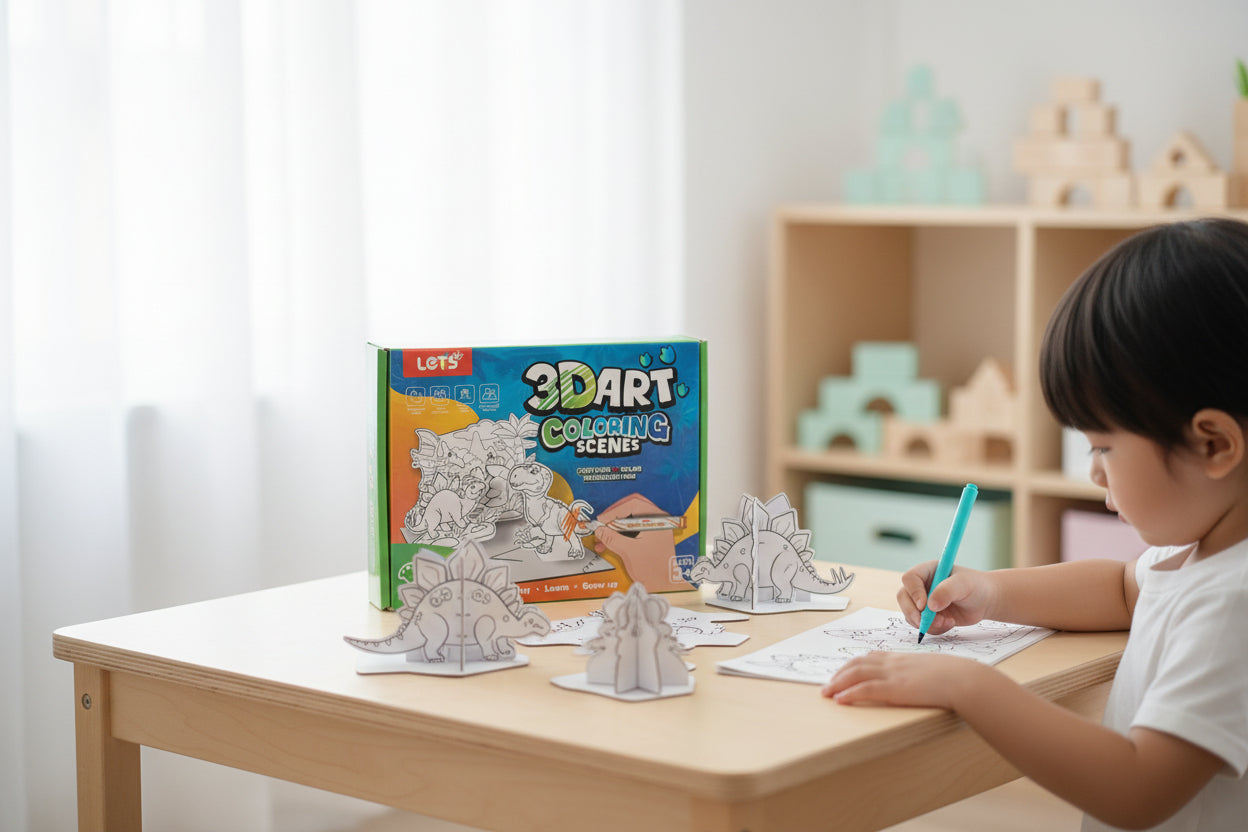 Let’s 3D Art Coloring Scenes Dinosaur – 12 Renk Sulu Keçeli Kalem | 3 Boyutlu Boyama Seti