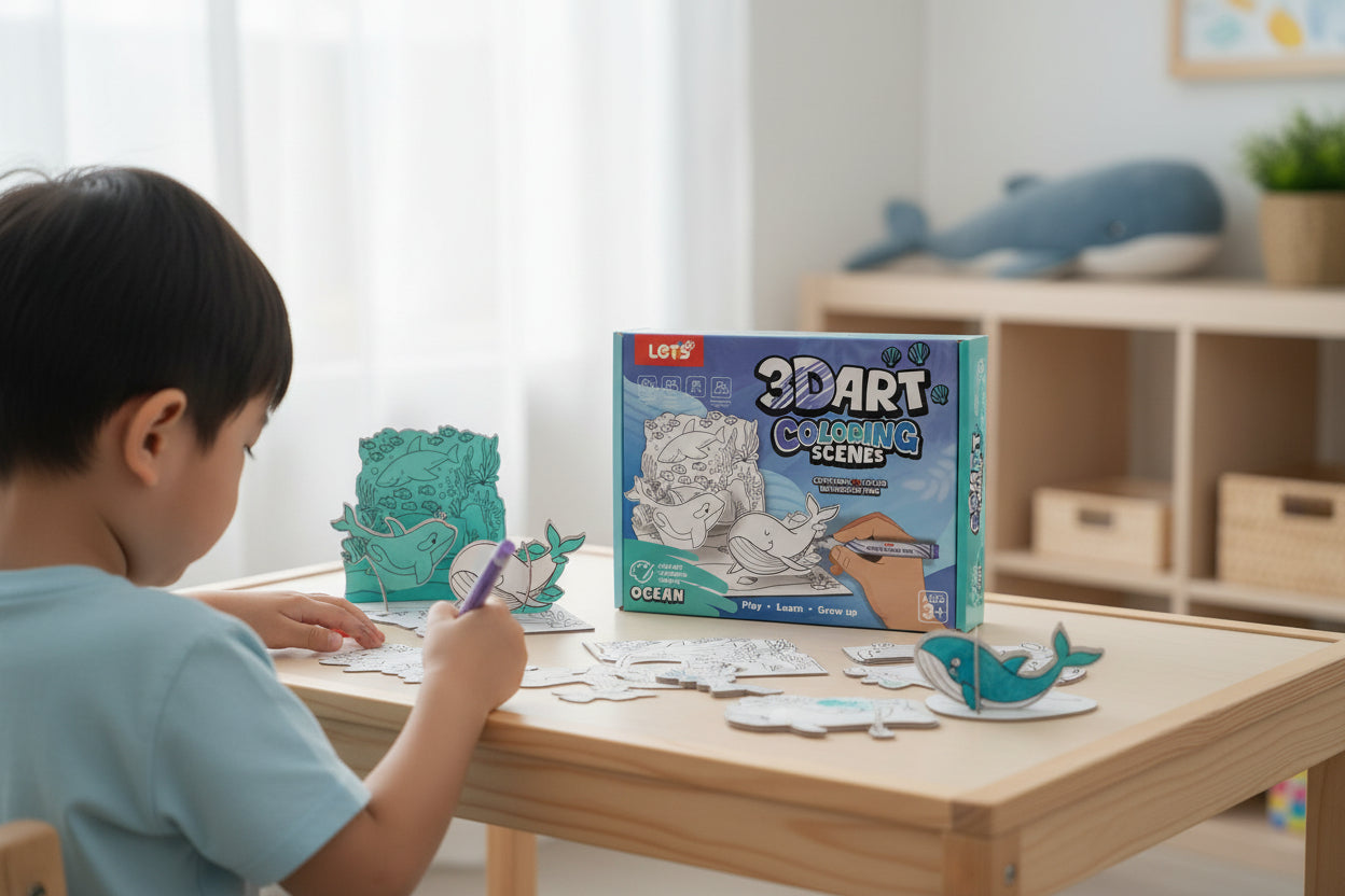 Let’s 3D Art Coloring Scenes Ocean – 12 Renk Sulu Keçeli Kalem | 3 Boyutlu Boyama Seti