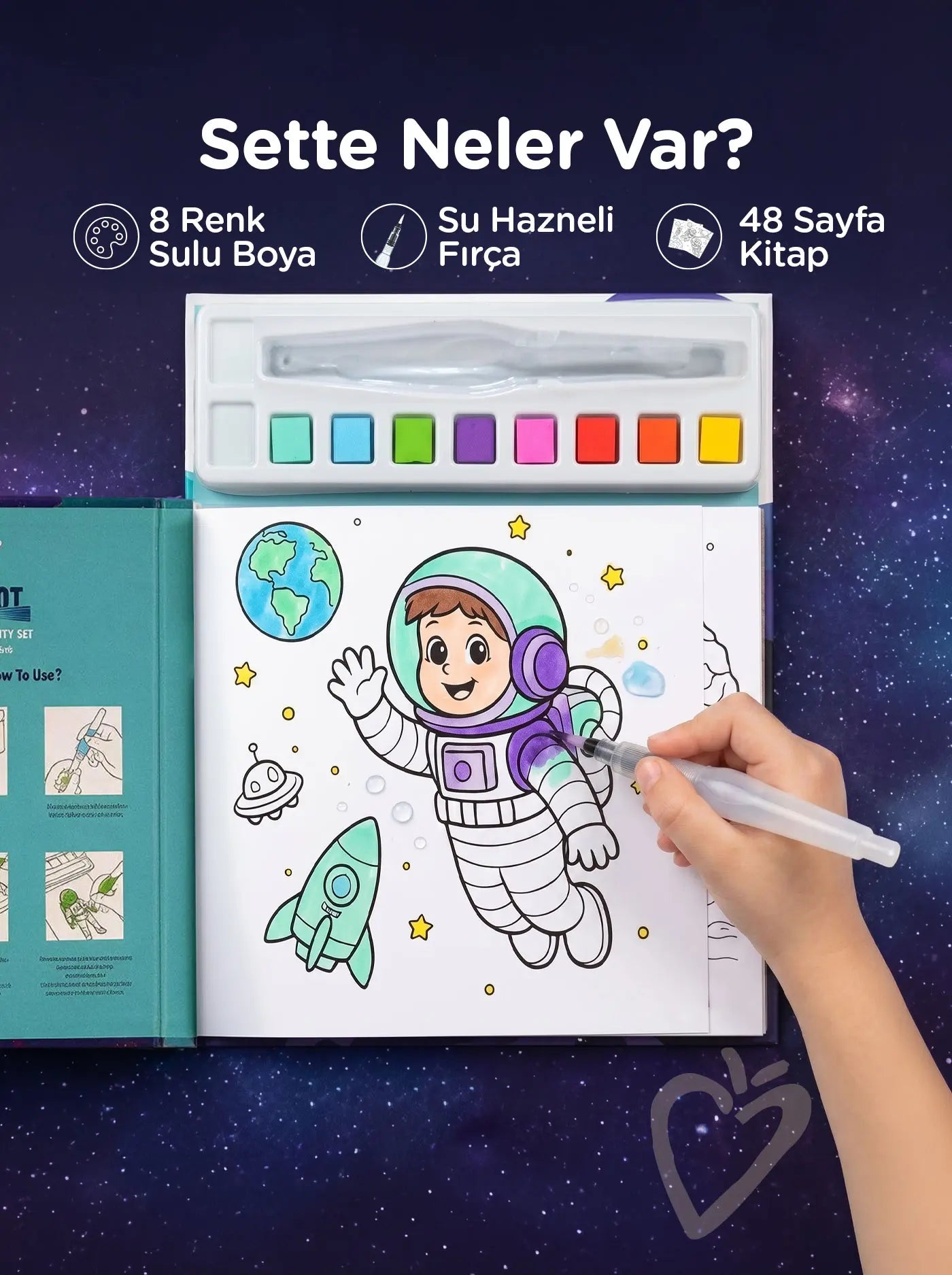 Sulu Boya Boyama Kitabı & Aktivite Seti – Astronot | Let's