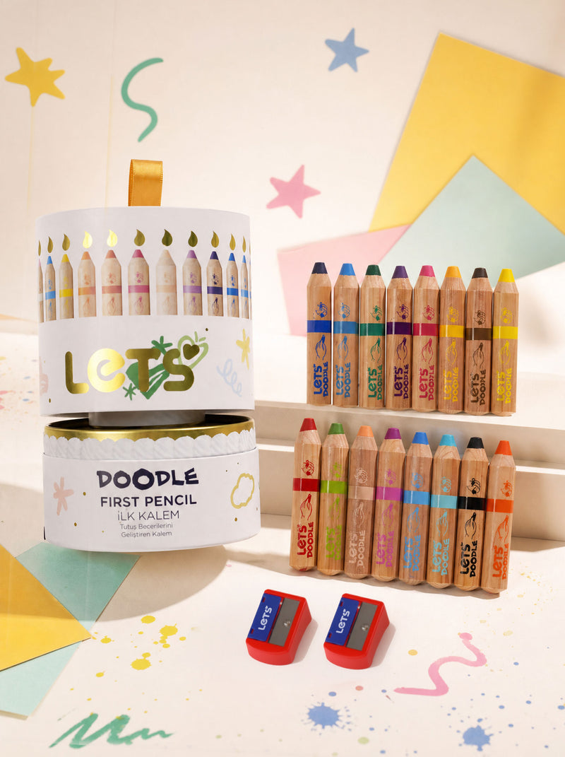 Pasta formlu hediye kutusu ve 16 renk Doodle ilk kalem