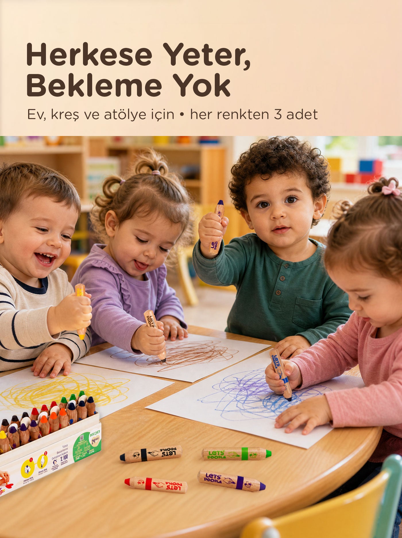 Bebek Boya Kalemi 24'lü Set – 8 Renk × 3 Class Pack | Let's Doodle 3
