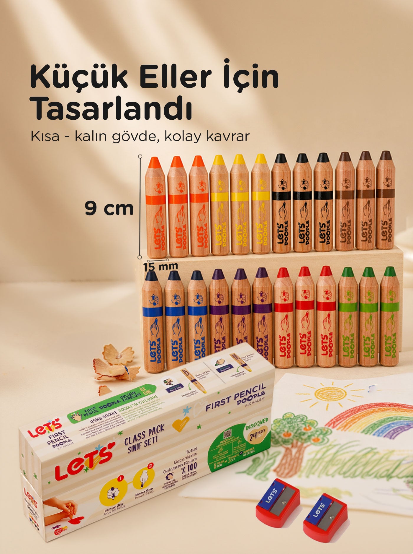 Bebek Boya Kalemi 24'lü Set – 8 Renk × 3 Class Pack | Let's Doodle 7
