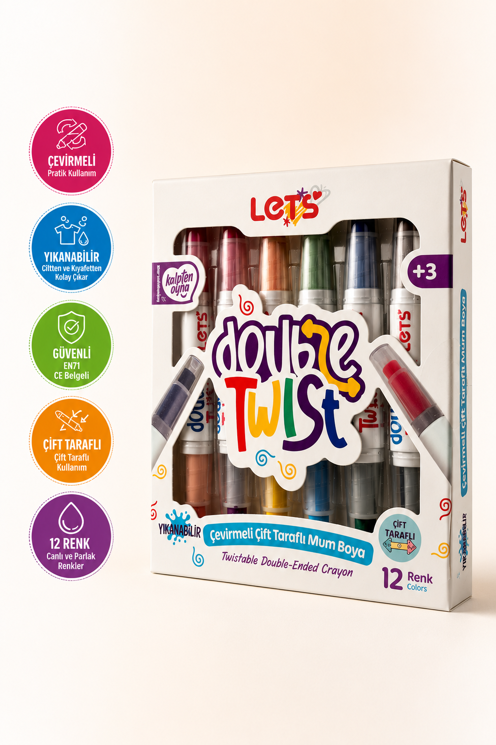 Let’s Double Twist Çift Taraflı Çevirmeli Mum Boya | 12 Renk