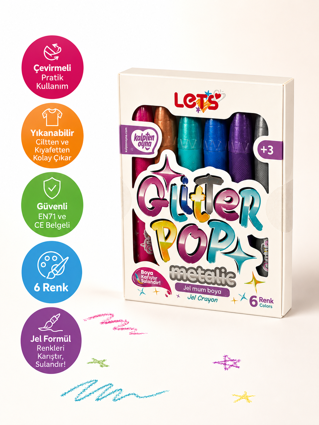 Let’s Glitter Pop Metallic Jel Mum Boya | 6 Renk