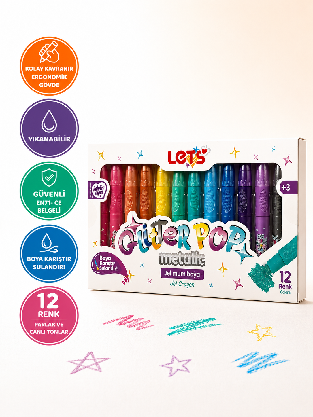 Let’s Glitter Pop Metallic Jel Mum Boya | 12 Renk