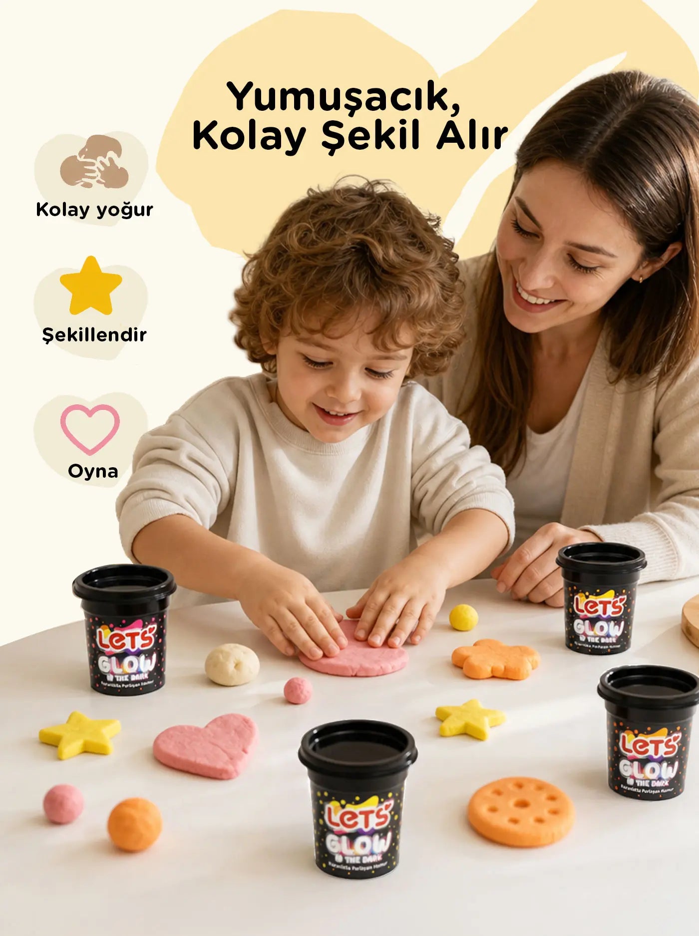 Karanlıkta Parlayan Oyun Hamuru 4 Renk 440 g | Let's 3