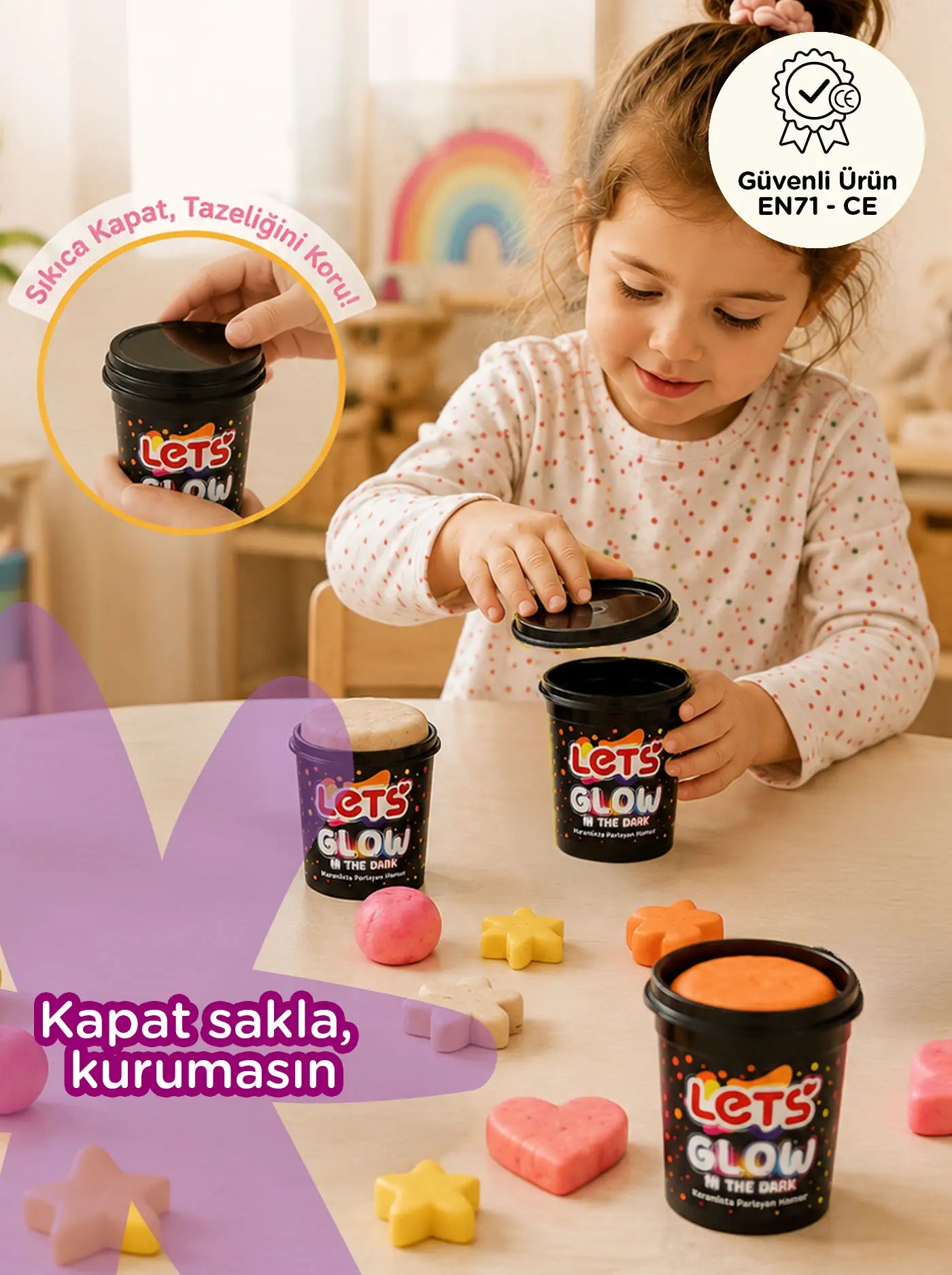 Karanlıkta Parlayan Oyun Hamuru 4 Renk 440 g | Let's 5