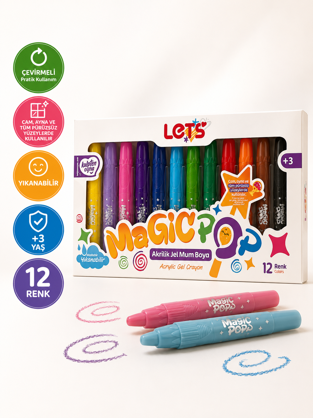 Let’s Magic Pop Pastel Akrilik Jel Mum Boya Seti | 12 Renk