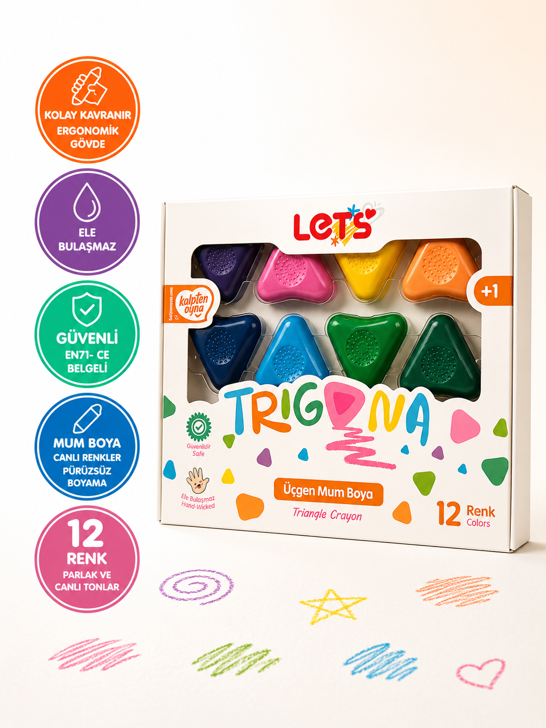 Let’s Trigona Üçgen Mum Boya | 12 Renk