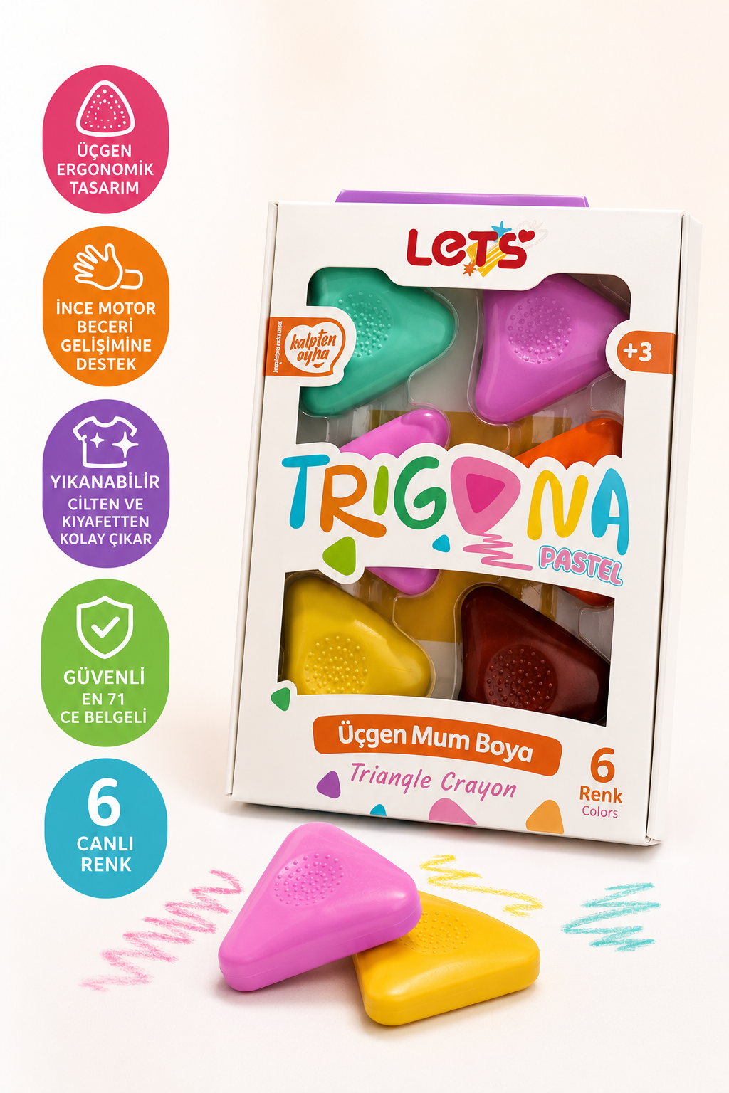 Let’s Trigona Üçgen Mum Boya | 6 Renk