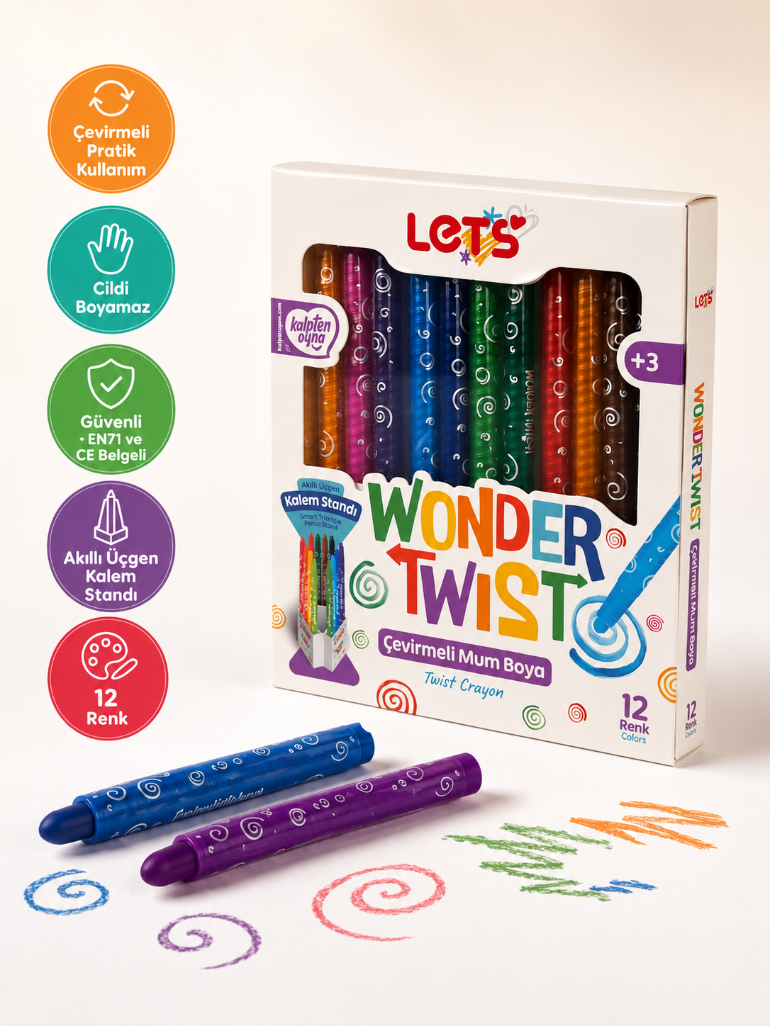 Let’s Wonder Twist Çevirmeli Mum Boya | 12 Renk