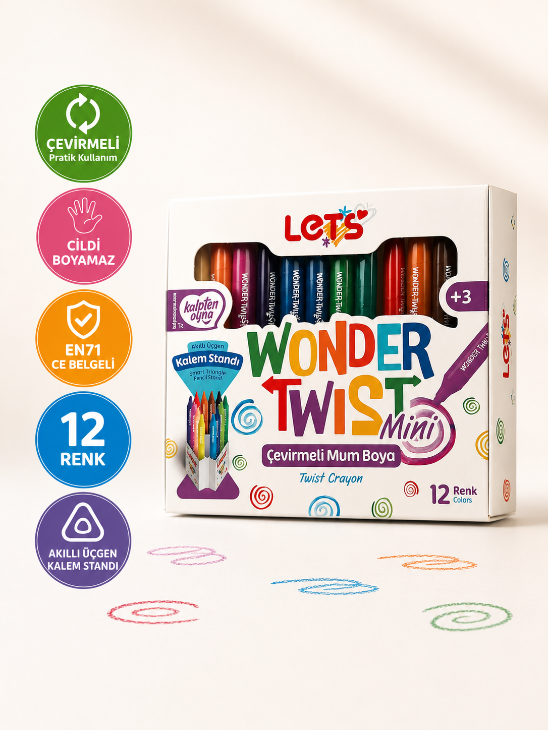 Let’s Wonder Twist Mini Çevirmeli Mum Boya | 12 Renk