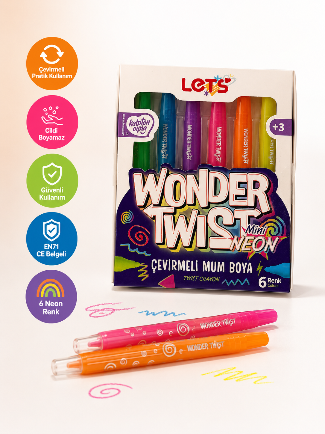 Let’s Wonder Twist Neon Çevirmeli Mum Boya | 6 Renk