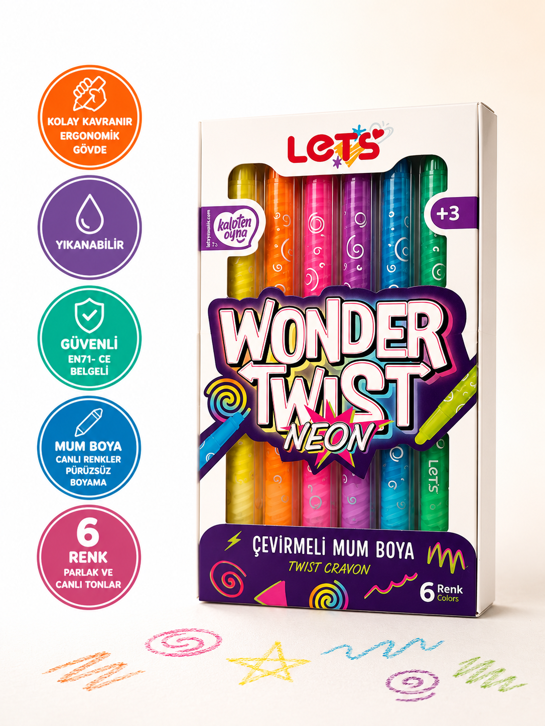 Let’s Wonder Twist Neon Çevirmeli Mum Boya | 6 Renk