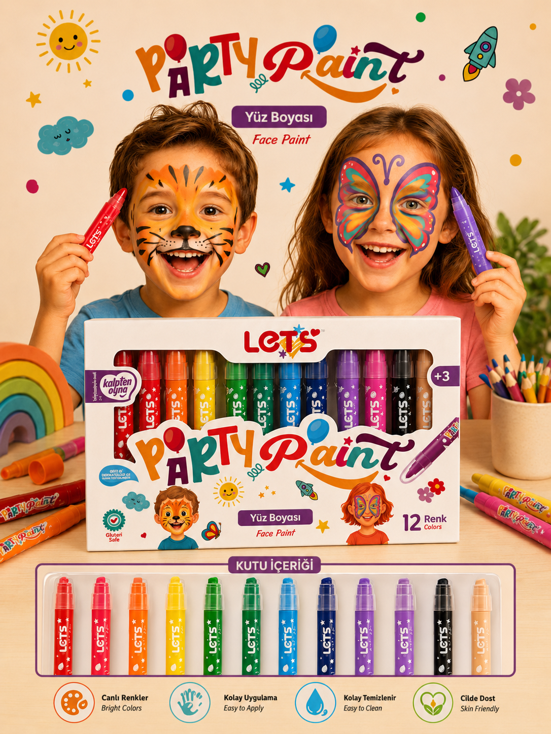 Let’s Party Paint Yüz Boyası Seti – 12 Renk